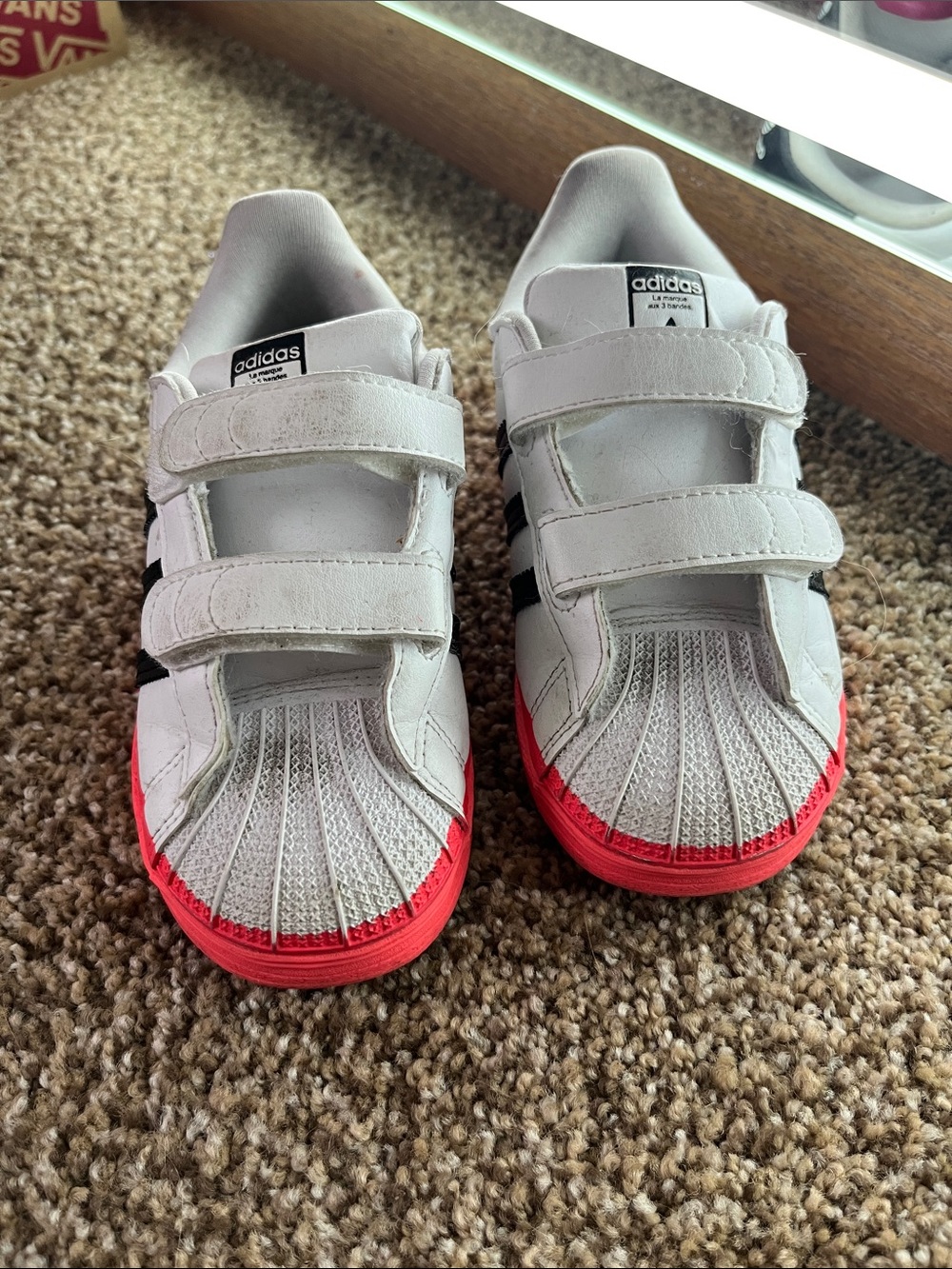 adidas Kids Superstar Velcro Sneakers - White, Black & Red - Picture 2 of 3